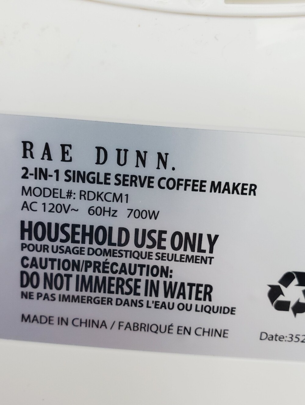Rae Dunn 2-in-1 Single Serve Coffee Maker White With Black Coffee Logo - Picture 5 of 5